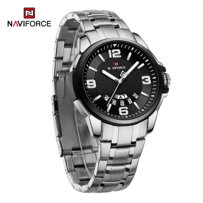 NAVIFORCE 9215 Men Wristwatch Top Brand Luxury Waterproof Watch Original Stainless Steel Sport Military Quartz Male Clock - Silver Black